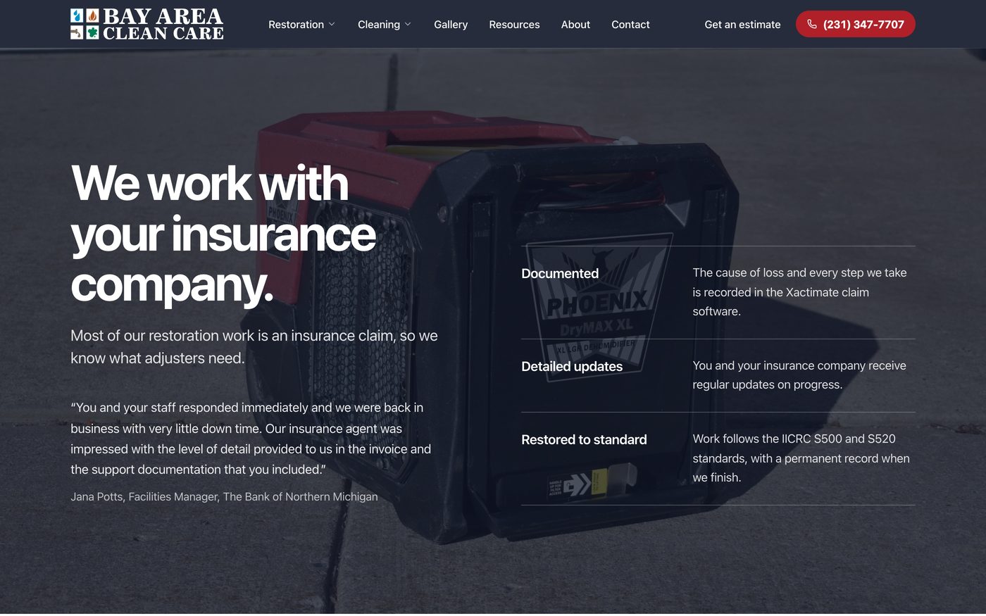 The insurance section: documented work, detailed updates, and restored to standard