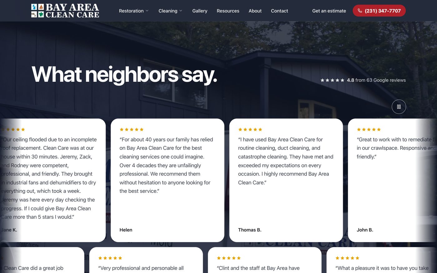 A row of Google reviews from local customers