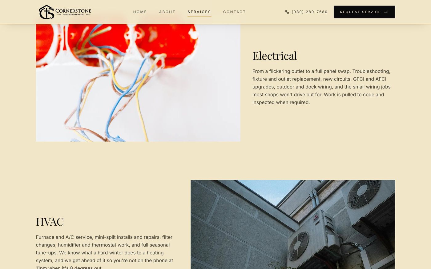 Service detail sections for electrical and HVAC
