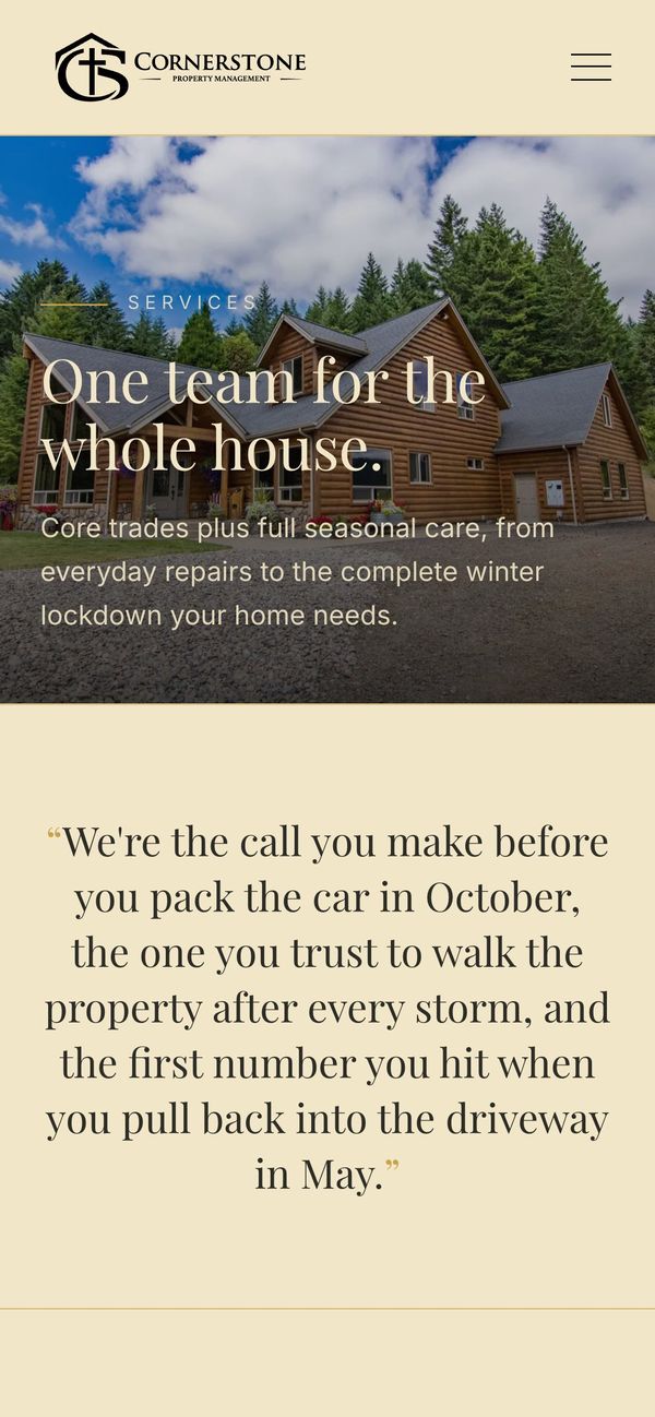 Services page on a phone