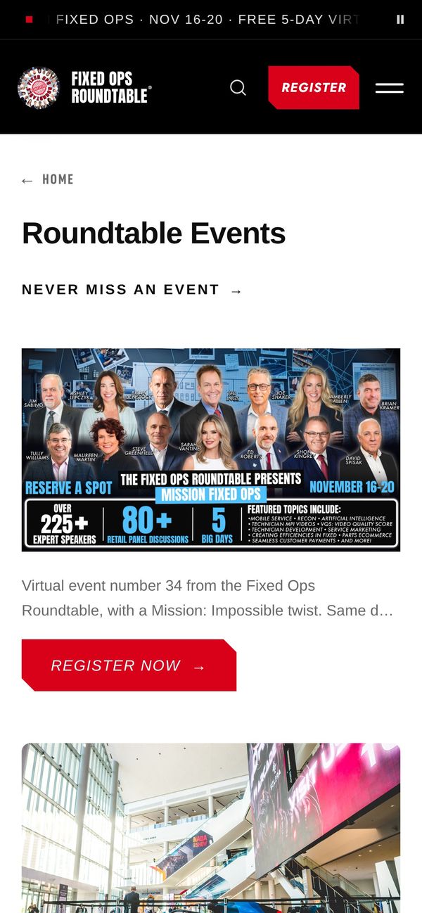 Events page on a phone