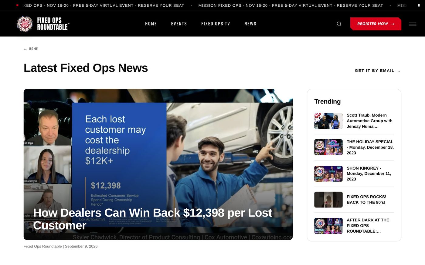 The news page with the latest post and a trending list