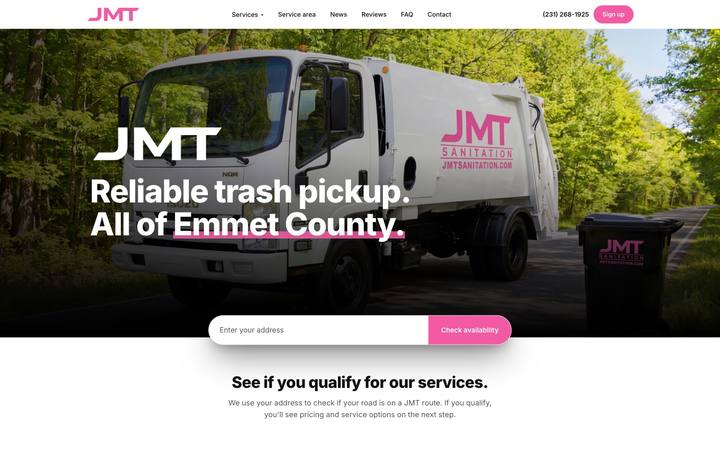 JMT Sanitation website home page