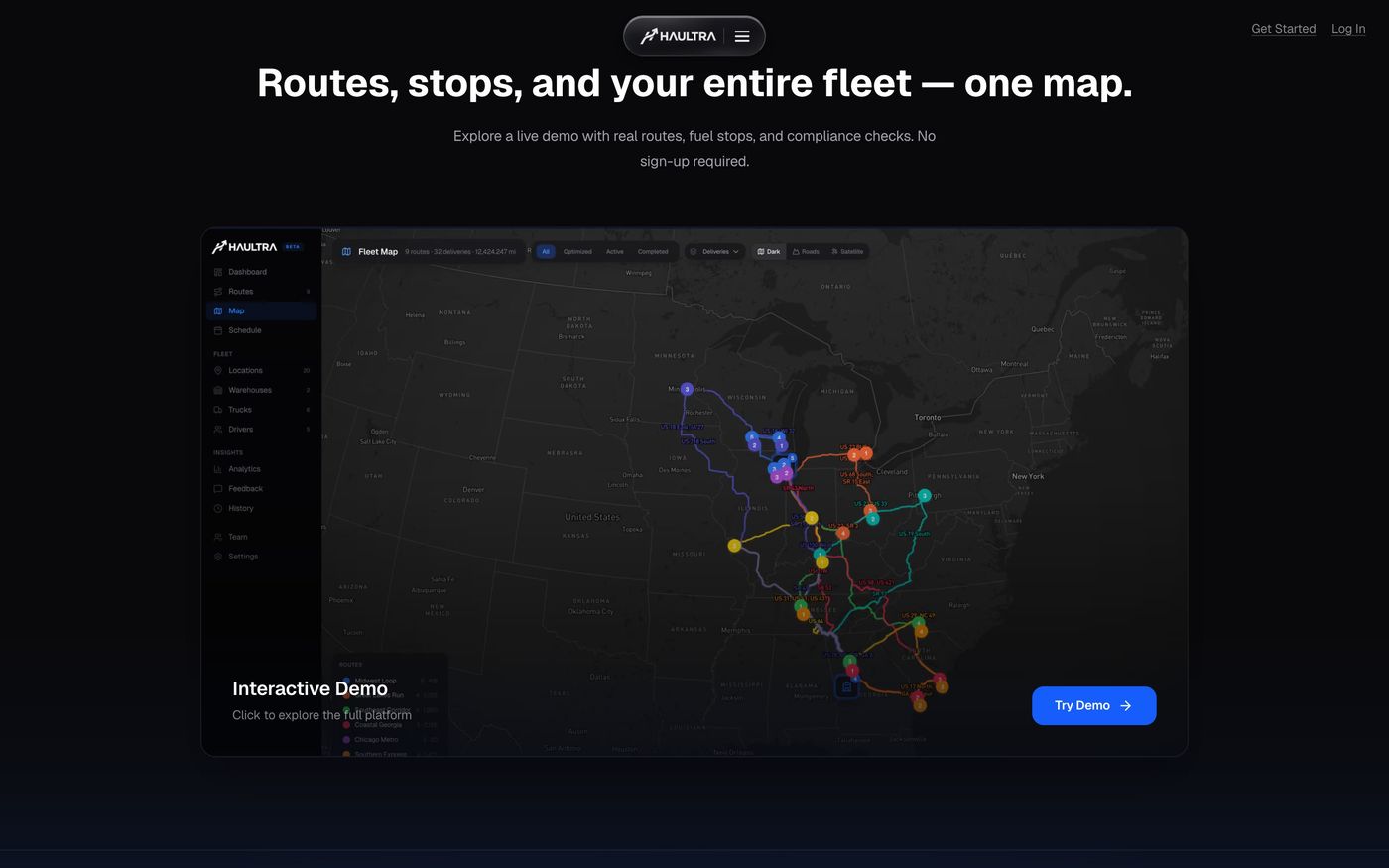 Routes, stops, and the whole fleet on one map