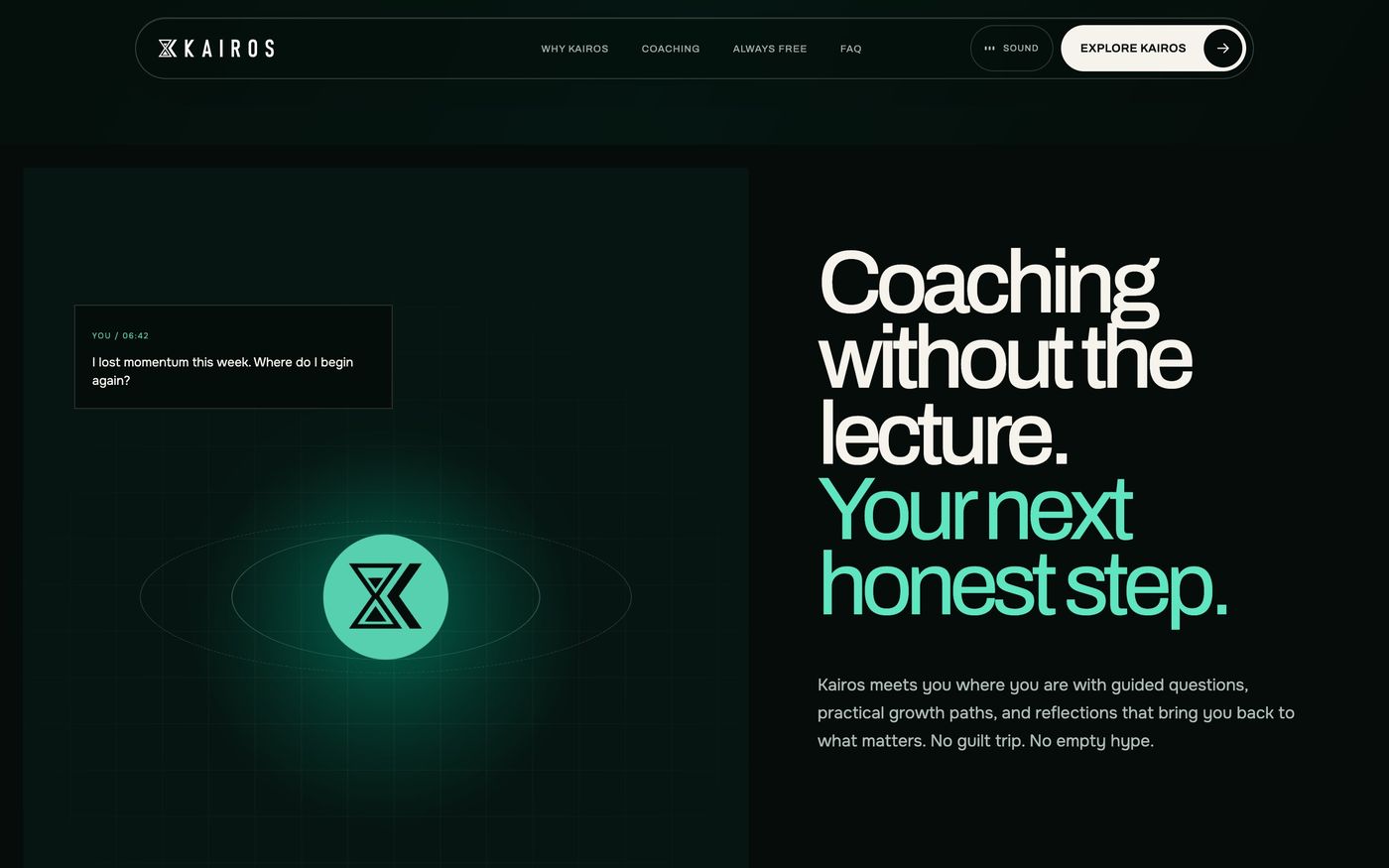 The coaching section with a chat card and the Kairos mark