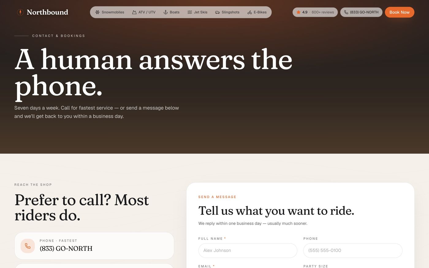 The contact page: A human answers the phone