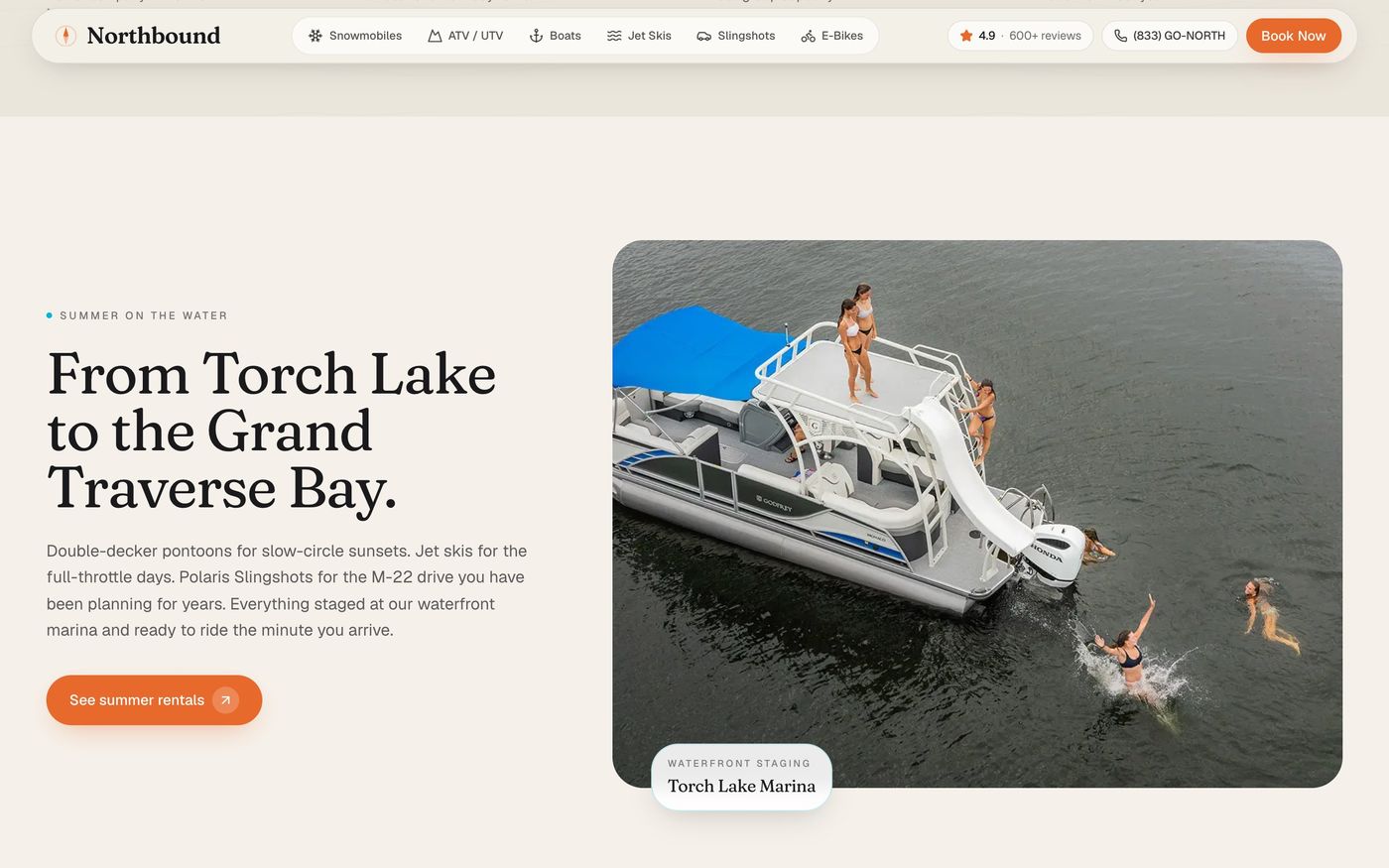The summer section with a pontoon on Torch Lake
