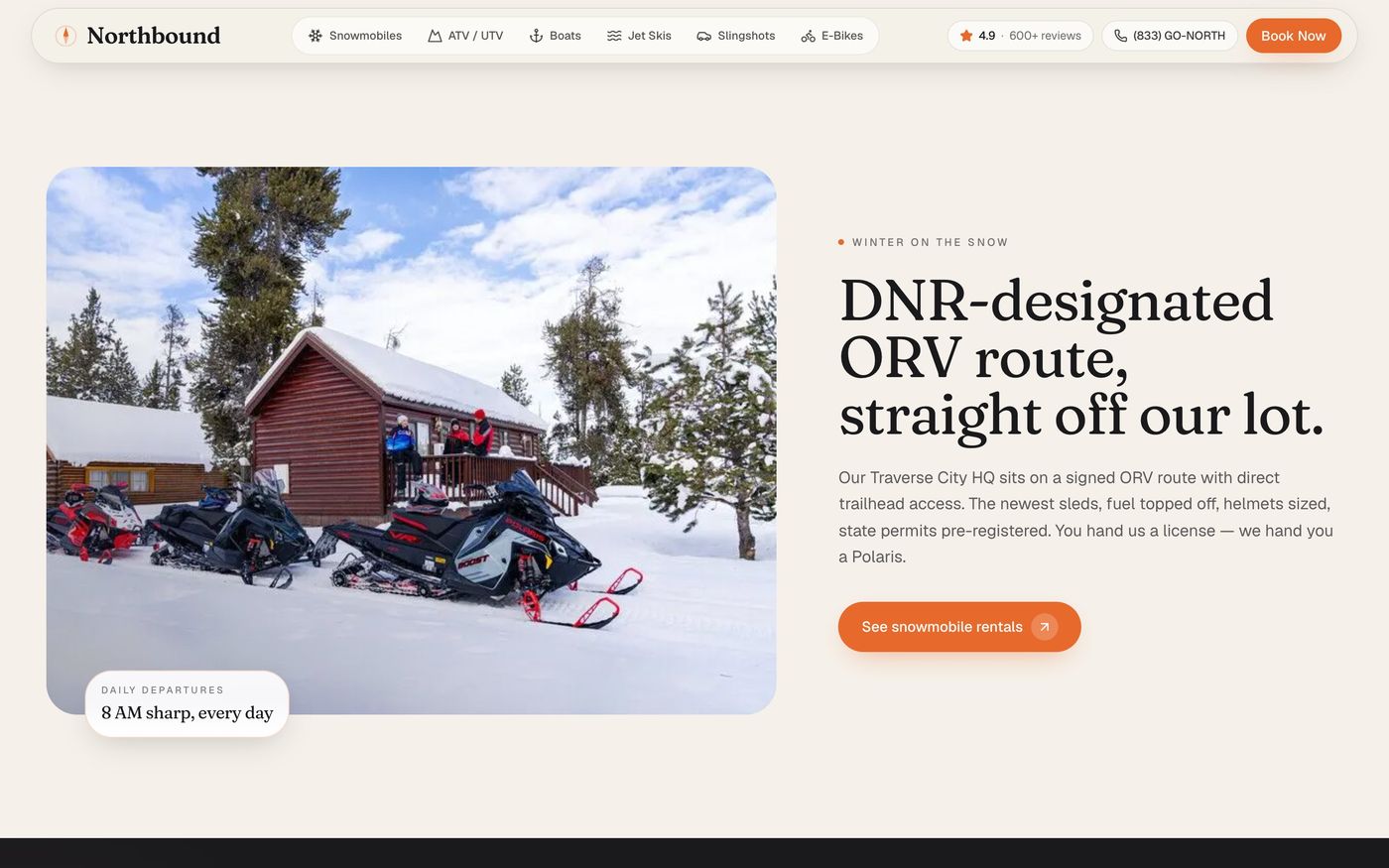 The winter section with snowmobiles at the trailhead