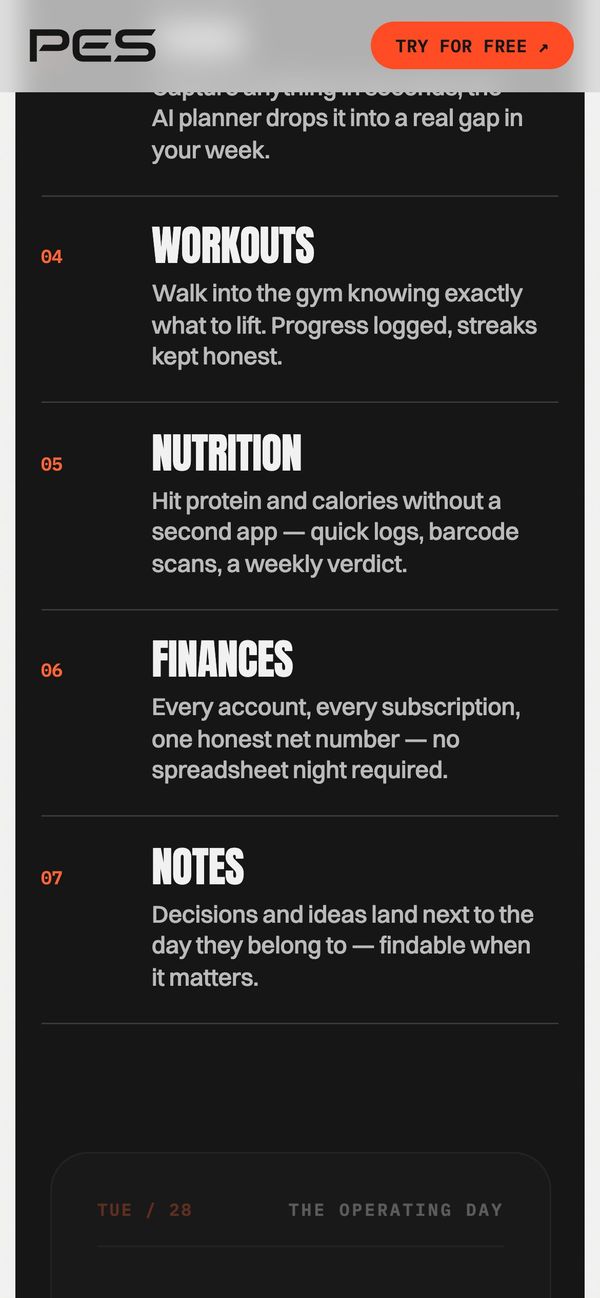 The modules list on a phone